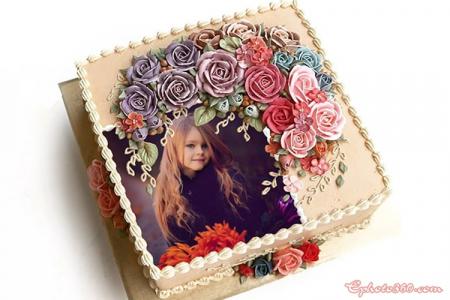 Latest Flowers Birthday Cake Images With Photos Frame