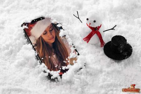 Smartphone Photo Frame On Snow Christmas Background