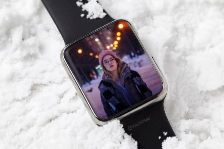 Create a SmartWatch photo frame on a cool snow background