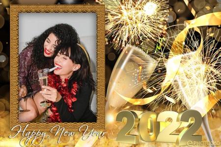 Collage luxury golden new year 2022 photo frames