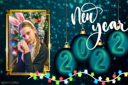 Happy new year greeting card 2022 with photo frames
