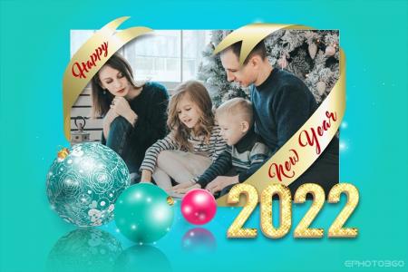 Online New year 2022 photo frame with balls for your ecard
