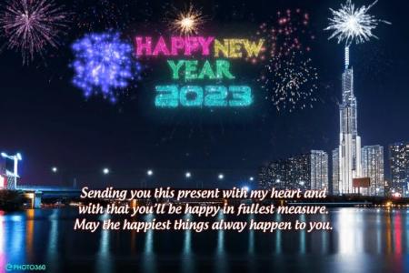 Happy new year video card with fireworks 2023