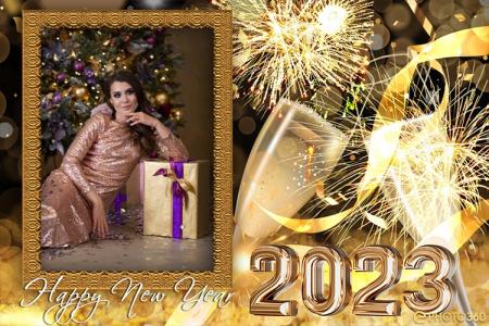 Collage luxury golden new year 2023 photo frames