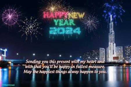 Happy new year video card with fireworks 2024