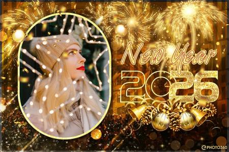 Collage luxury golden New Year 2026 photo frames