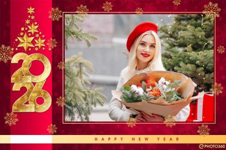 Happy new year greeting card 2026 with photo frames