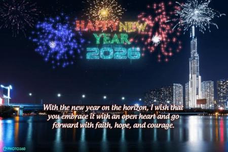 Happy new year video card with fireworks 2026