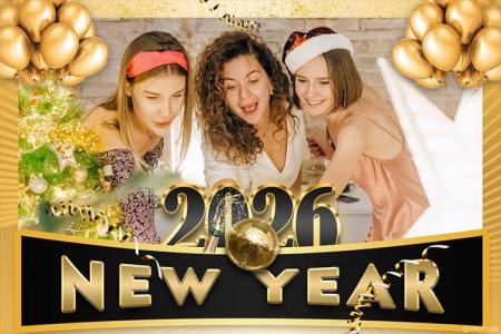 New Year Photo Frame 2026 With Balloons