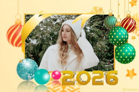 Online New Year 2026 photo frame with balls for your ecard
