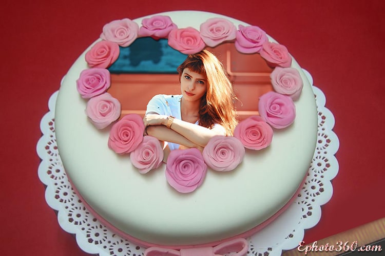 Romantic Rose Heart Birthday Cake With Photo Frame