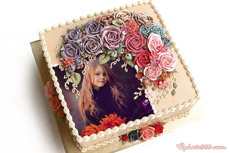 Latest Flowers Birthday Cake Images With Photos Frame