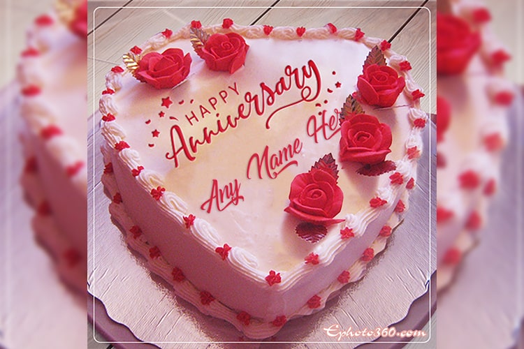 Romantic Anniversary  Birthday Cake With Name Edit