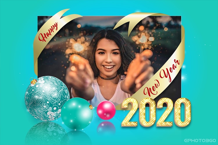 Online New Year 2020 Photo Frame With Balls For Your Ecard