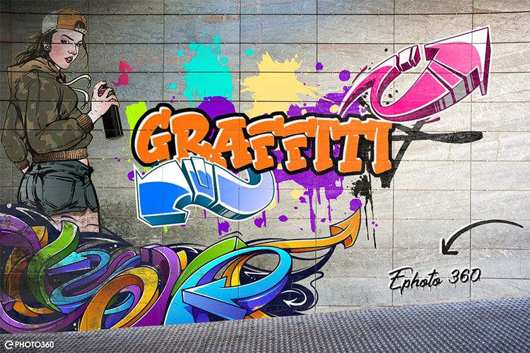Cute girl painting graffiti text effect