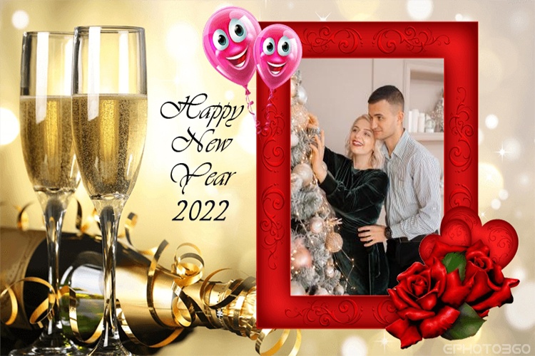 Happy New Year 2022 Party Champagne Photo Frame