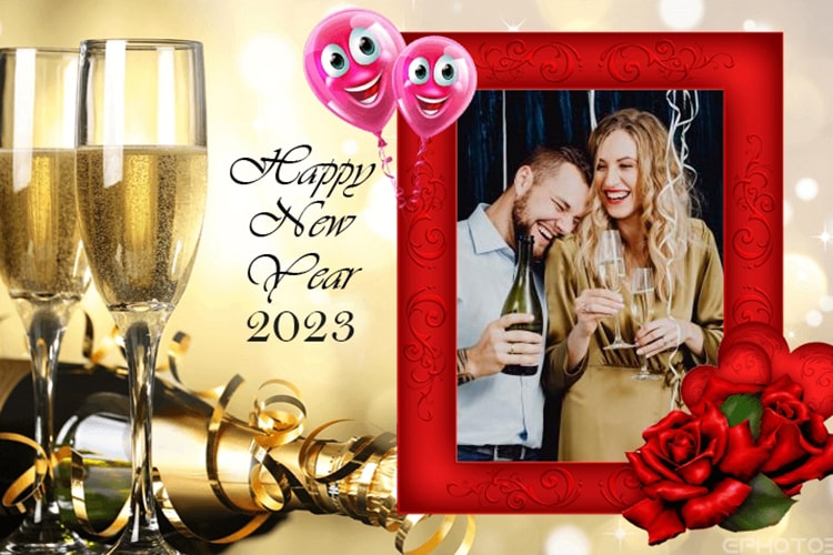 Happy New Year 2023 Party Champagne Photo Frame