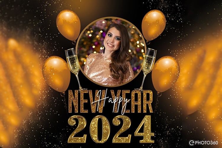 Beautiful New year 2024 photo frames with balloon backgrounds