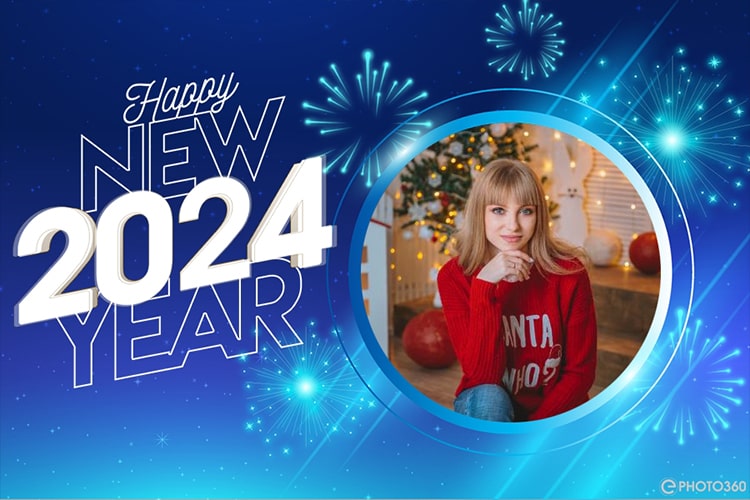 Create a new year fireworks photo frame 2024