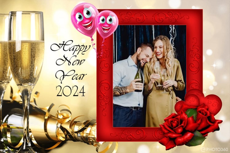 Happy New Year 2024 Party Champagne Photo Frame