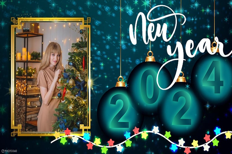 Happy new year greeting card 2024 with photo frames