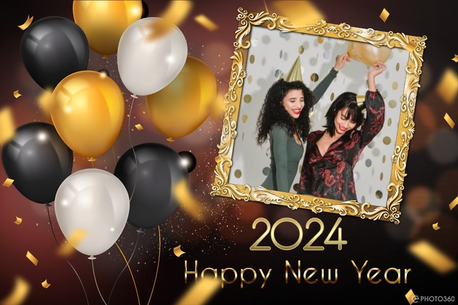 New Year Photo Frame 2024 With Balloons  Adfc8 