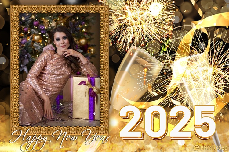 Collage luxury golden new year 2025 photo frames